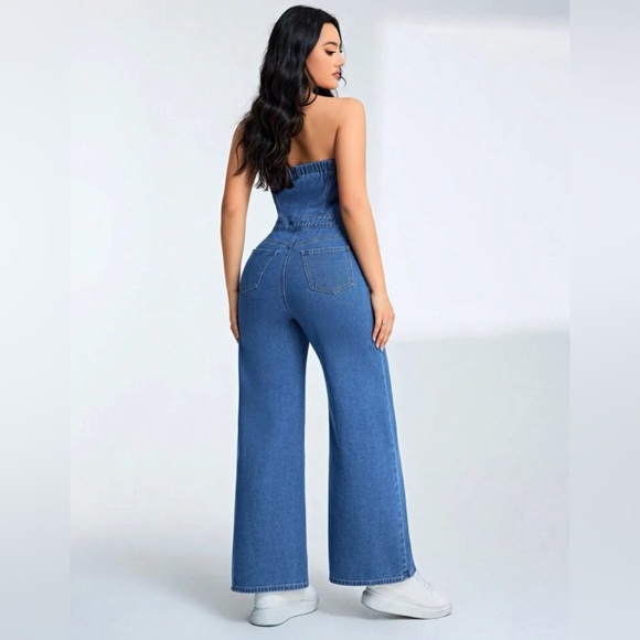 NWT Bonnie Boom Strapless Denim Jumpsuit - Picture 5 of 6